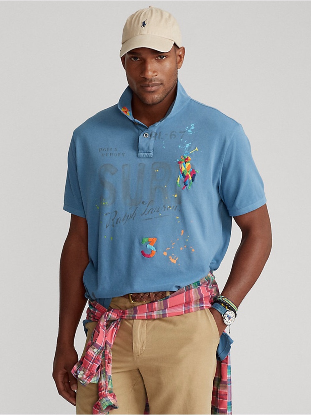 Ralph Lauren Custom Slim Fit Blue California Tropical Embroidered Mesh Polo (L)